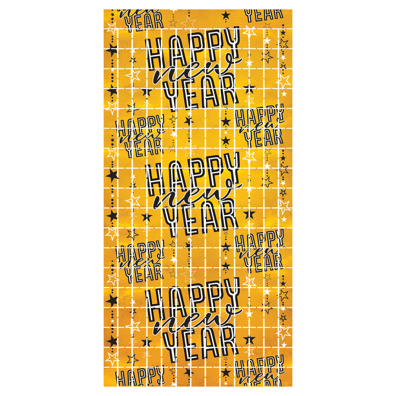 Happy New Year Metallic Square Curtain – 6' 6" x 3' 2¼" – (1/Pkg) by Beistle for New Years Curtains