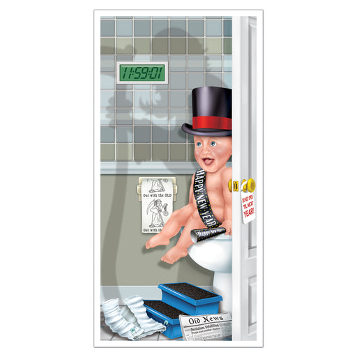 Happy New Year Restroom Door Cover – 5' x 30" – (1/Pkg) by Beistle for New Years Door Covers