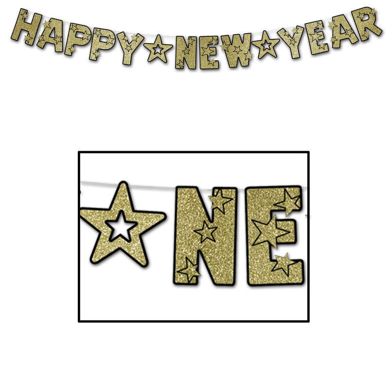 Glittered Happy New Year Streamer – 8½" x 8' – (1/Pkg) by Beistle for New Years Streamers