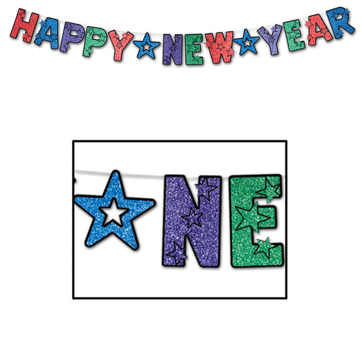 Glittered Happy New Year Streamer – 8½" x 8' – (1/Pkg) by Beistle for New Years Streamers