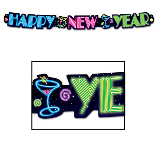 Neon Happy New Year Streamer – 3" x 3' – (1/Pkg) by Beistle for New Years Jointed Streamers