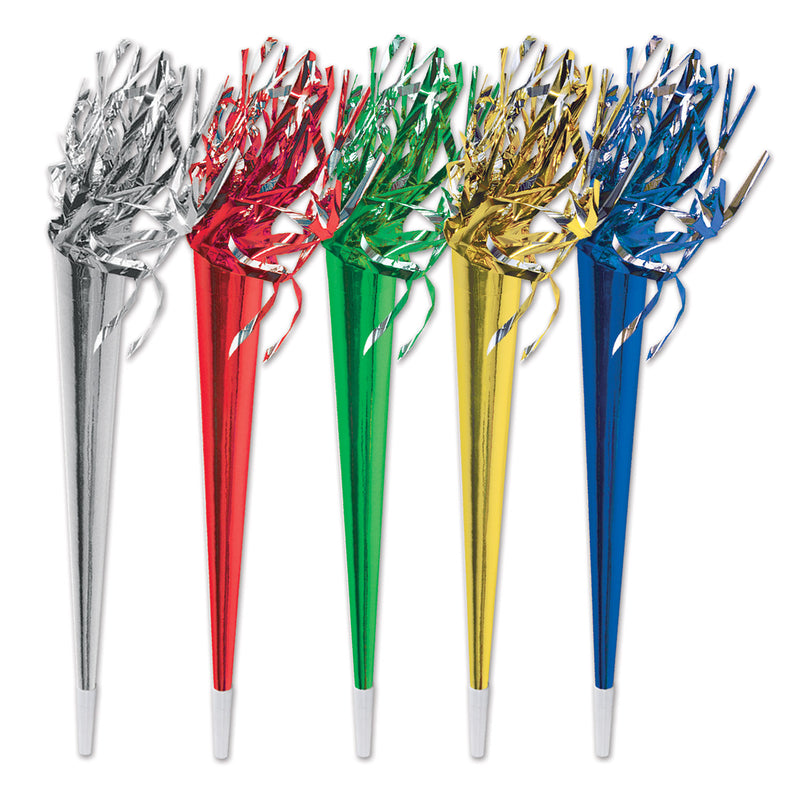 Pkgd Tasseled Trumpets – 25" – (3/Pkg) by Beistle for New Years Foil Horns