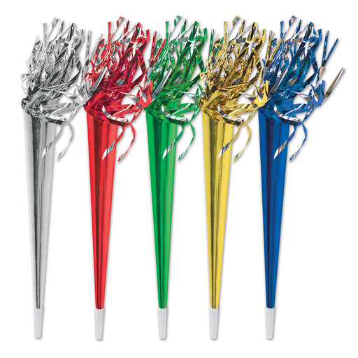 Pkgd Tasseled Trumpets – 25" – (3/Pkg) by Beistle for New Years Foil Horns