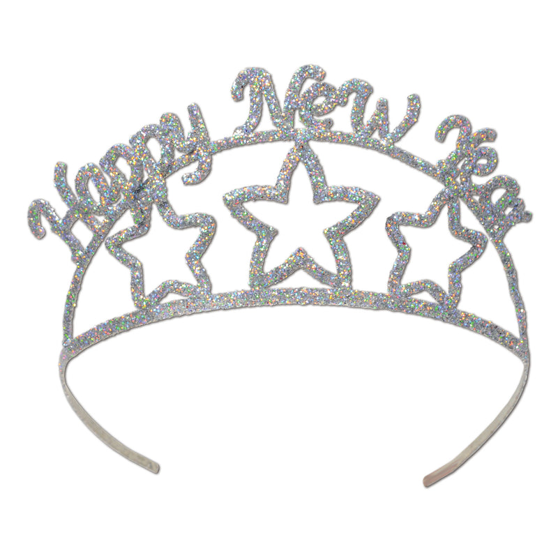 Glittered Metal Happy New Year Tiara – (1/Pkg) by Beistle for New Years Glittered Metal