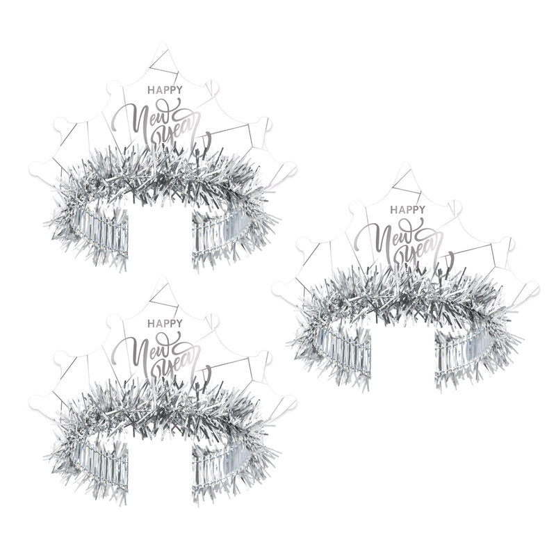 White New Year Silver Tiara by Beistle for New Years Fringed