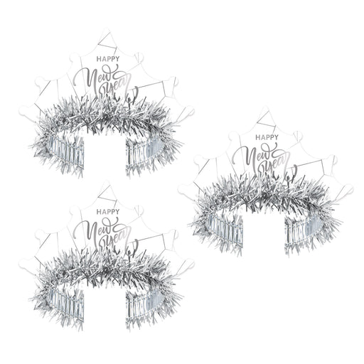 White New Year Silver Tiara by Beistle for New Years Fringed