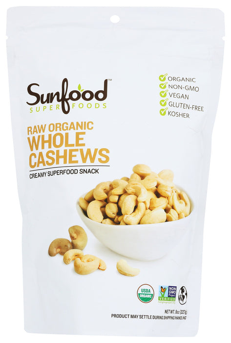 SUNFOOD SUPERFOODS: Cashews Organic, 8 oz