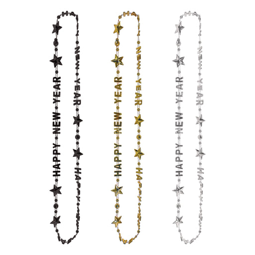 Happy New Year Beads-Of-Expression – 36" – (3/Card) by Beistle for New Years Novelty Beads