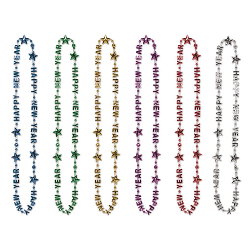 Happy New Year Beads-Of-Expression – 36" – (1/Card) by Beistle for New Years Novelty Beads