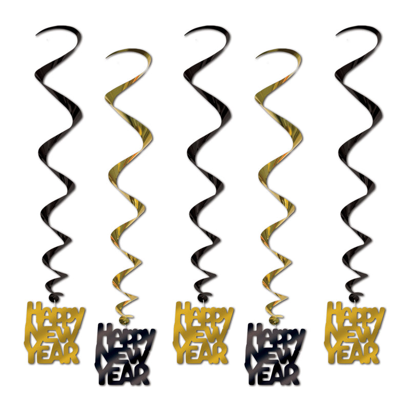 Happy New Year Whirls – 33" – (5/Pkg) by Beistle for New Years Whirls