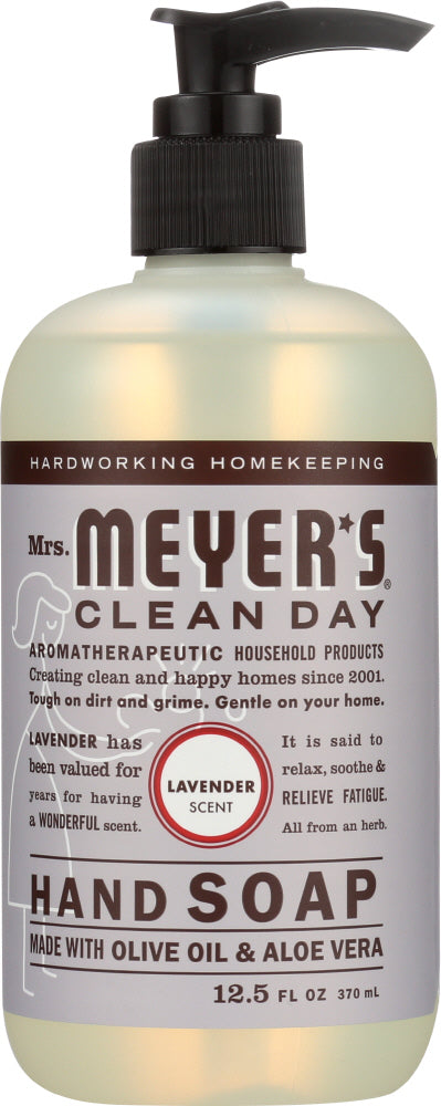Mrs. Meyer's Clean Day Lavender Hand Soap contains a special recipe of aloe vera gel, olive oil and a unique blend of essential oils to create a hard working, non-drying, yet softening cleaner for busy hands. Hands have never had it so good. Paraben free. Made in the USA. 