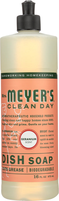 MRS. MEYER'S: Clean Day Liquid Dish Soap Geranium Scent, 16 oz
