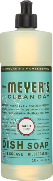 Mrs. Meyer's Clean Day Basil Dish Soap is rich, thick and makes grease disappear like nobody's business. This concentrated dish soap formula for hand washing dishes includes Soap Bark Extract, another ingredient from the garden that is one of nature's best degreasers. The earth-friendly formula is biodegradable, made of plant-derived ingredients and rinses clean. All you need is a squirt or two and you're on your way.