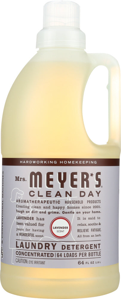 Mrs. Meyer's Clean Day Laundry Detergent liquid is one of our hardest working cleaners. Concentrated, safe and gentle on clothes, our Lavender laundry soap really packs a punch when it comes to removing dirt and grime. Contains Anionic Surfactants from plant-derived sources, dirt and stain-fighting enzymes, and, of course, those important essential oils for a garden-fresh fragrance. Biodegradable and HE compatible. Concentrated for 64 loads. Made In the USA.
