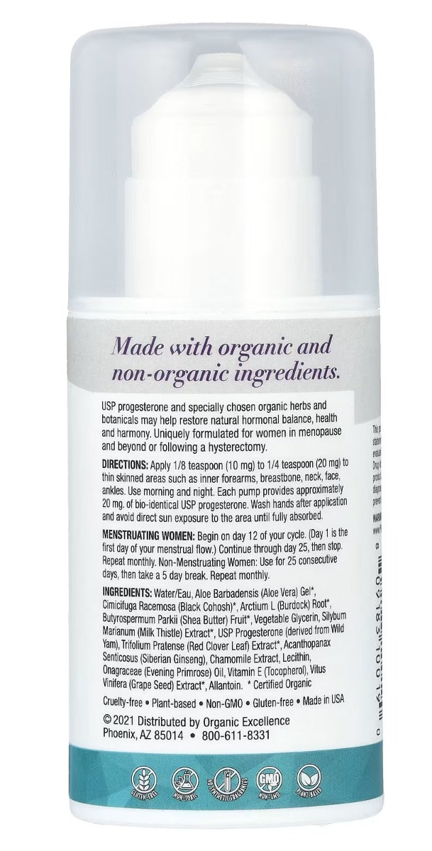 ORGANIC EXCELLENCE: Progesterone with Phytoestrogens Cream, 3 oz