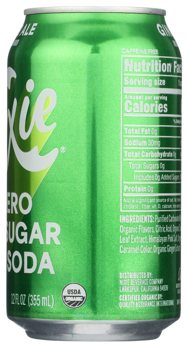 NIXIE: Organic Zero Sugar Soda Ginger Ale, 12 fo