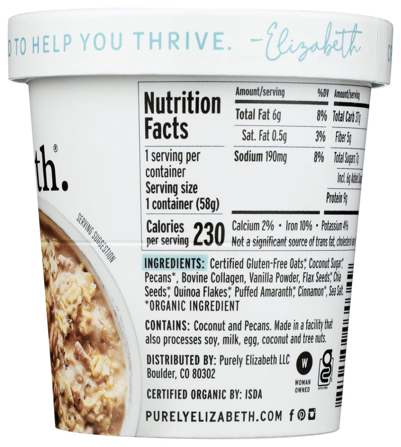 PURELY ELIZABETH: Vanilla Pecan Collagen Protein Oats Cup, 2 oz