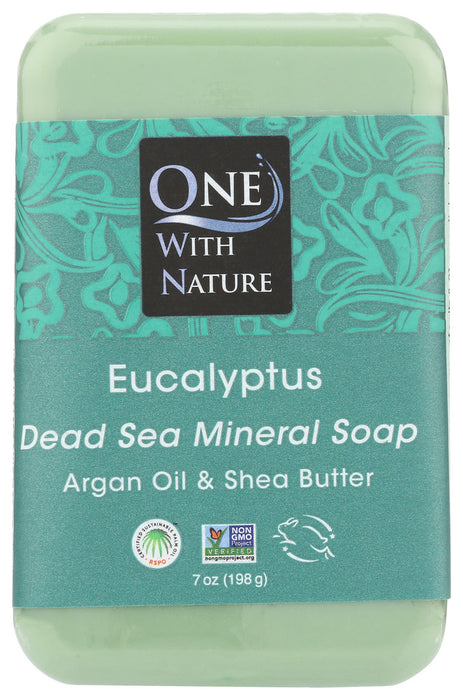The Dead Sea's rich mineral salts deeply cleanse and tone while restoring the skin's natural pH. This unique soap combines pure Dead Sea salt, argan oil, shea butter and eucalyptus essential oil in a natural vegetable base. Triple milled* right at the source &mdash; The Dead Sea. Absolutely nothing artificial.
*Triple milling creates a higher quality, longer lasting bar.