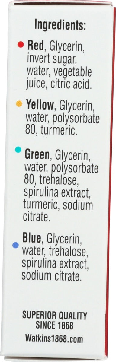 WATKINS: Food Coloring Assorted 4pk, 1.2 fo