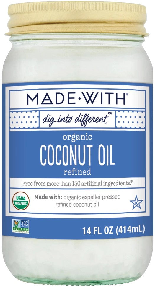 Starting with organically grown coconuts, MadeWith&trade; refined coconut oil is expeller pressed and gently refined. If you're looking for a versatile pantry staple with 0g trans fat and 0g cholesterol, meet your coconut oil match. Refined coconut oil's neutral flavor and high smoke point make it a great go-to for stir-frying, saut&eacute;ing, baking, and all your cooking needs. It's also great for hair and skincare &ndash; talk about double duty!