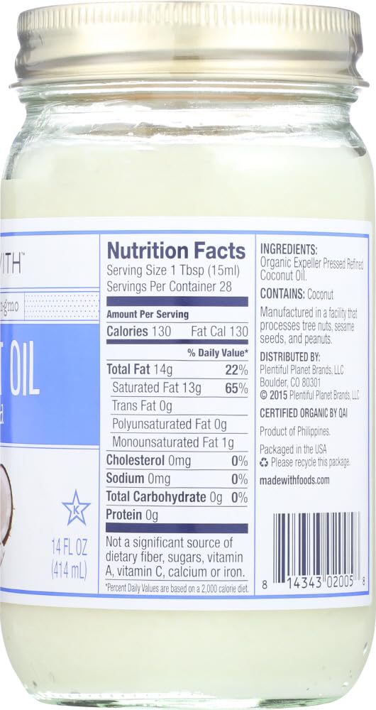 MADE WITH: Oil Coconut Refined Org, 14 fo