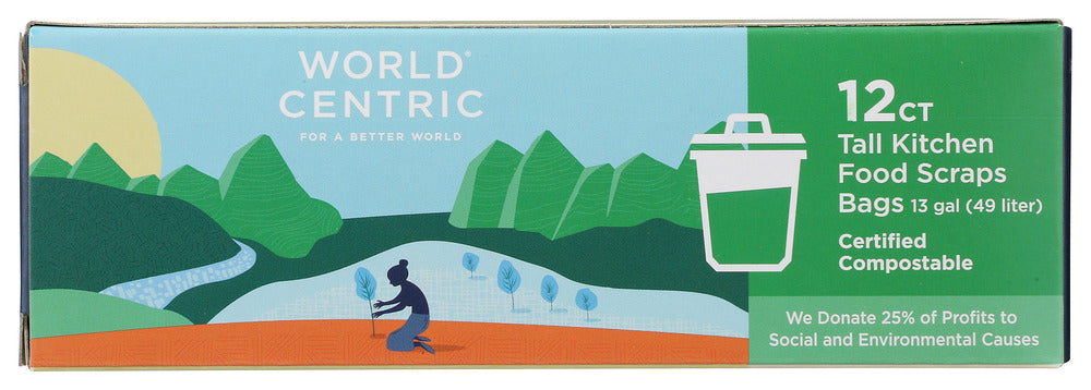 WORLD CENTRIC: Kitchen Waste Bag 13 Gallon, 12 pc