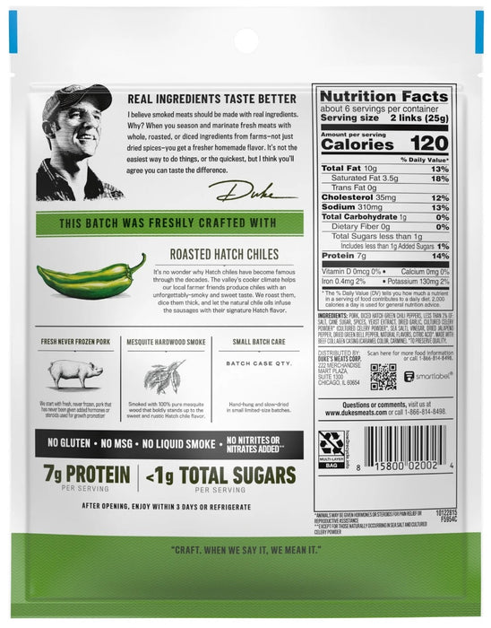 DUKES: Hatch Green Chile Shorty Smoked Sausage, 5 oz