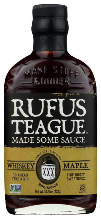 Old Rufus liked his whiskey. One day he got all roostered-up and decided to add a little hooch to his sauce. He then threw in a little maple syrup to "sweeten the deal". It was no big surprise to anyone that he liked it enough to keep on makin' it. The result is something that even a teetotaler can't get enough of.