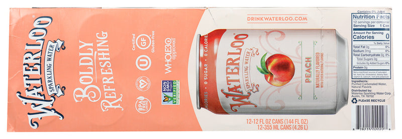 WATERLOO SPARKLING WATER: Water Sprkl Peach 12 Pk, 144 fo
