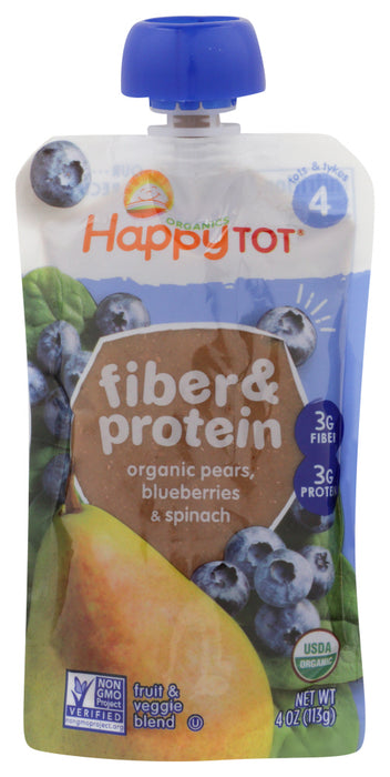 HAPPY TOT: Fiber & Protein Pears, Blueberries & Spinach, 4 oz - No Brand For Less 