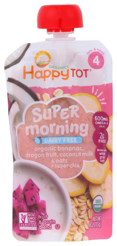 HAPPY TOT: Organic Banana Dragon Fruit Coconut Milk & Oats Flavor Pouch, 4 oz - No Brand For Less