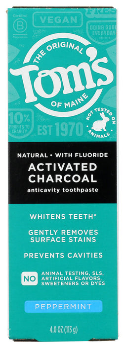 TOMS OF MAINE: Activated Charcoal Toothpaste Peppermint, 4 oz