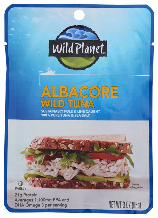 Our single-serve tuna pouch makes it so convenient to enjoy delicious, healthy Wild Planet albacore tuna. Simply tear it open and place the premium tuna fillet on a sandwich or on top of a salad. With no added liquid, Wild Planet offers more tuna with less mess than other brands &ndash; perfect for travel, outdoors, school or office. Stash one in your gym bag for a protein-packed post-workout snack!