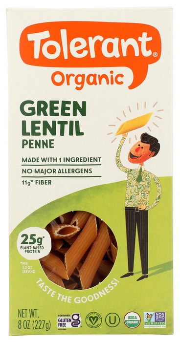 TOLERANT: Pasta Penne Green Lentil Organic, 8 oz