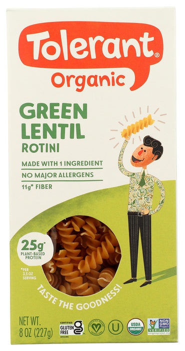 TOLERANT: Pasta Rotini Green Lentil Organic, 8 oz