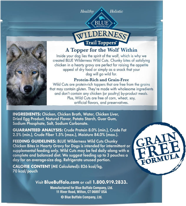 BLUE BUFFALO: Wilderness Wild Cuts Trail Toppers Adult Dog Food Chunky Chicken Bites in Hearty Gravy, 3 oz