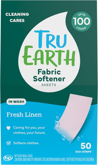 TRU EARTH: Fresh Linen In-Wash Fabric Softener Sheets, 50 pc