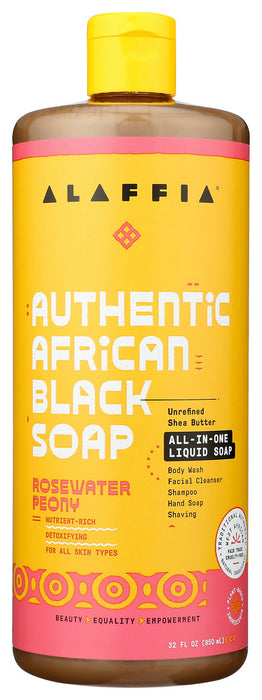 ALAFFIA: Authentic African Black Soap All In One Rosewater Peony, 32 fo