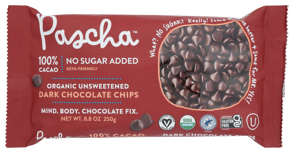 PASCHA: Organic Dark Chocolate Baking Chips Unsweetened, 8.75 oz