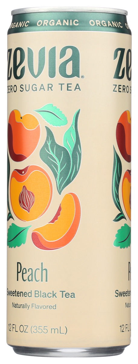 ZEVIA: Organic Black Tea Peach, 12 fo