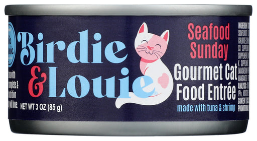 BIRDIE & LOUIE: Seafood Sunday Tuna and Shrimp Wet Cat Food Gourmet Entrees, 3 oz