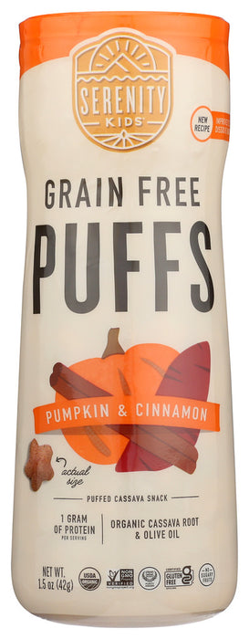 SERENITY KIDS: Pumpkin and Cinnamon Grain Free Puffs With Olive Oil, 1.5 oz