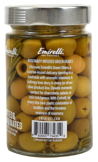 EMIRELLI: Rosemary Infused Pitted and Stuffed Green Olives, 11.1 oz
