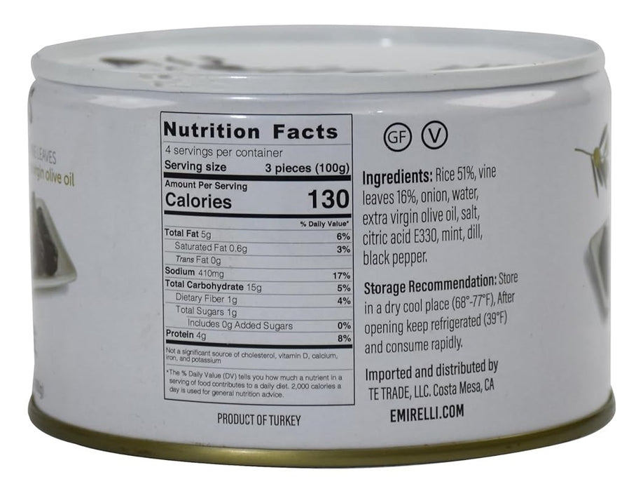 EMIRELLI: Dolmas Stuffed Vine Leaves with Extra Virgin Olive Oil, 14.1 oz