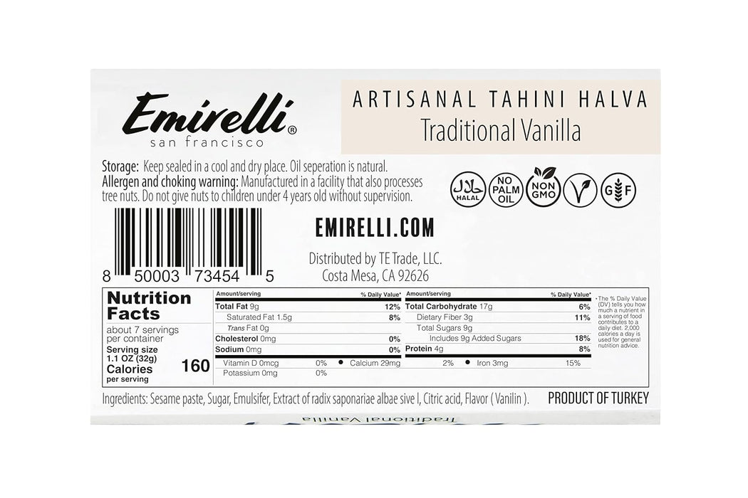 EMIRELLI: Artisanal Tahini Halva Traditional Vanilla, 8 oz