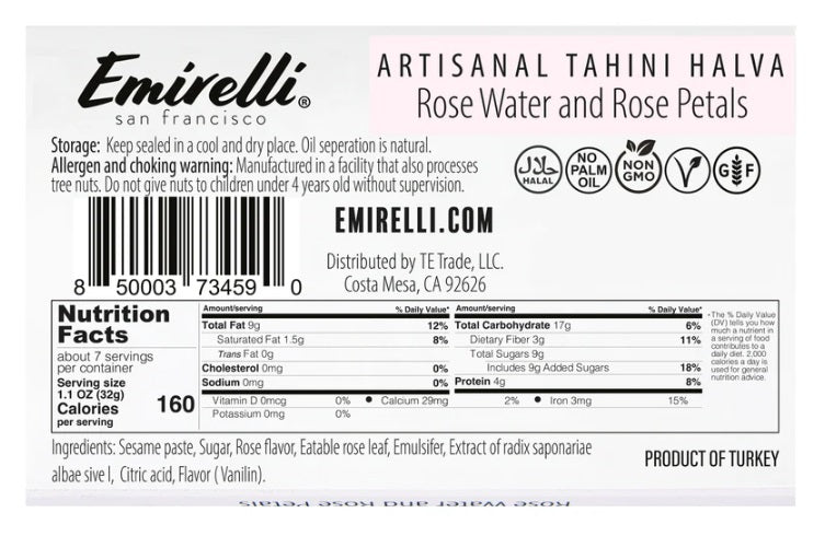 EMIRELLI: Artisanal Tahini Halva Rose Water and Rose Petals, 8 oz