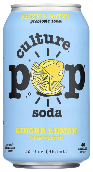 CULTURE POP: Ginger Lemon & Turmeric Probiotic Soda, 12 fo
