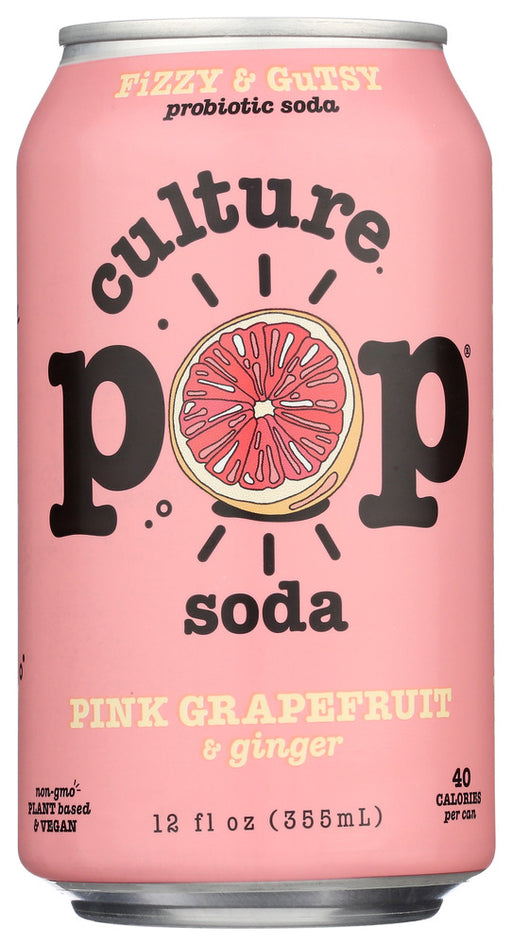 CULTURE POP: Pink Grapefruit Ginger & Juniper Probiotic Soda, 12 fo
