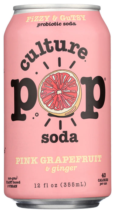 CULTURE POP: Pink Grapefruit Ginger & Juniper Probiotic Soda, 12 fo