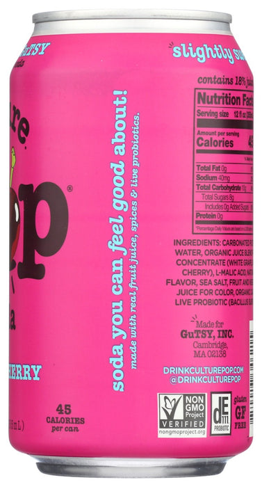 CULTURE POP: Black Cherry Probiotic Soda, 12 fo
